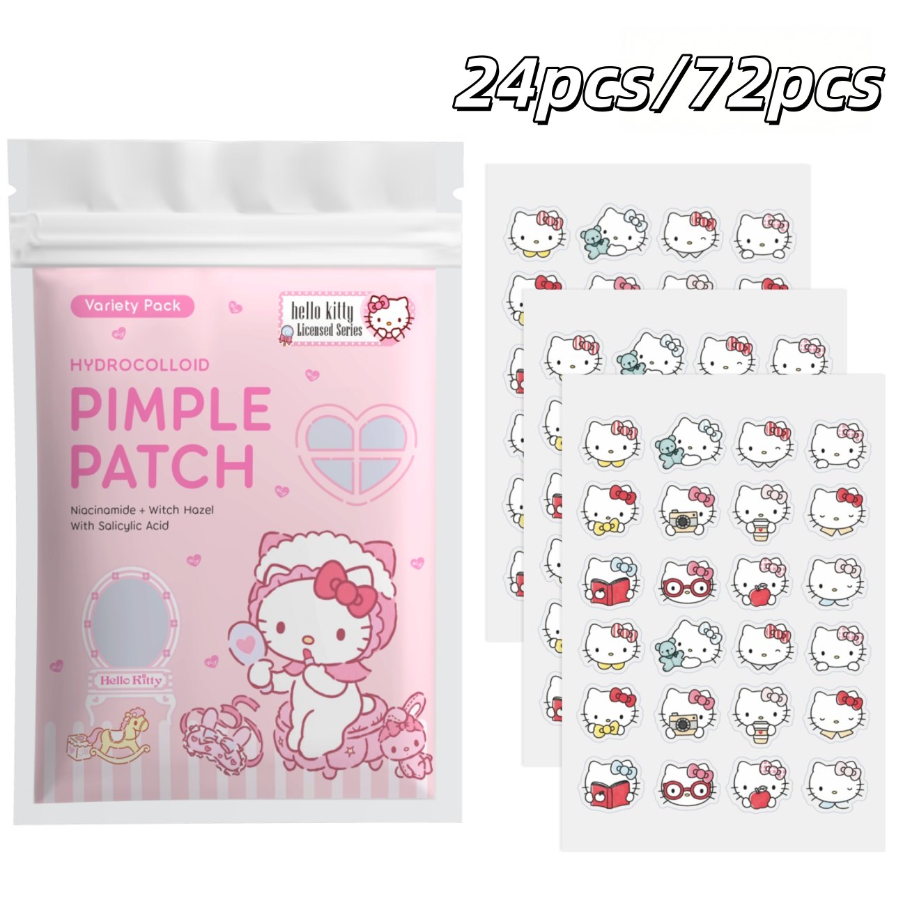 Hydrocolloid Pimple Patch - 24/72 patchs hydrocolloïdes Hello Kitty pour